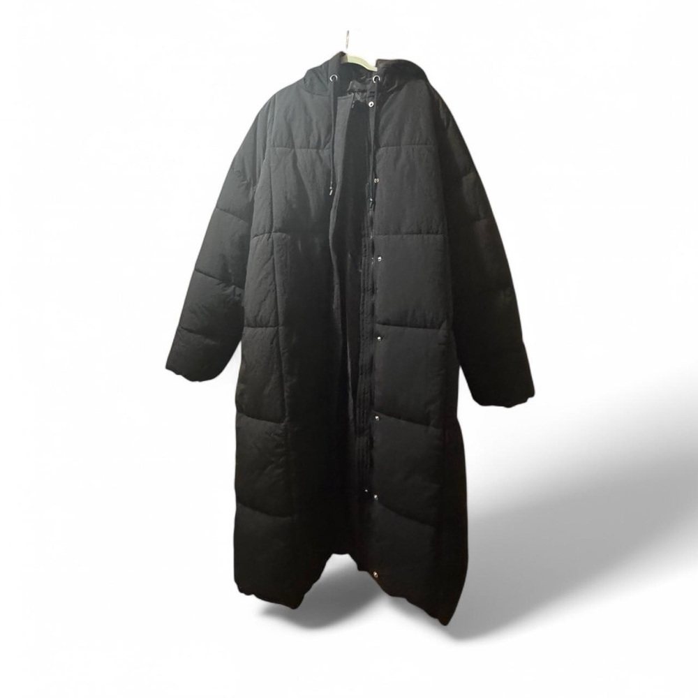 Women's Black Quilted Long Coat (MISGUIDED)